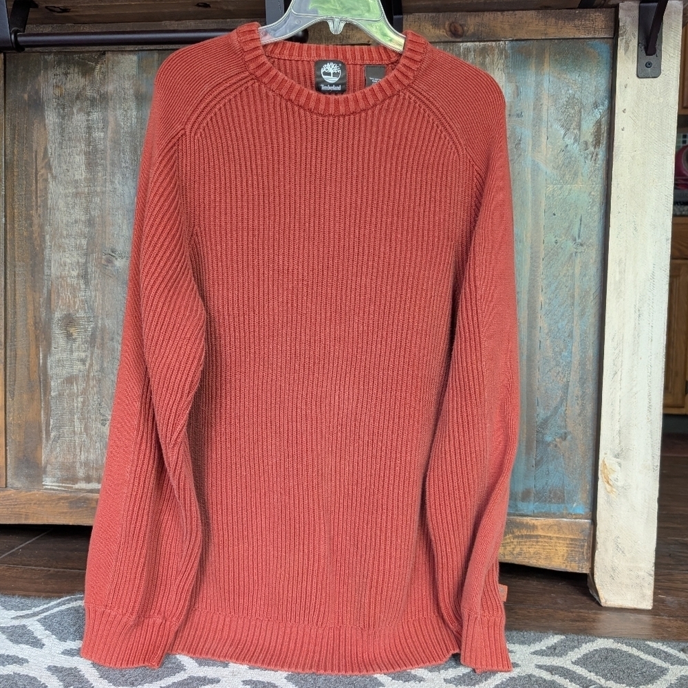 Timberland Burnt Orange Cotton Ribbed Crewneck Sweater - Men's XL - Picture 1 of 4